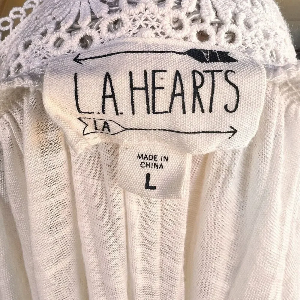 L.A. HEARTS Women's Blouse Ivory Boho Large Crinkle-Rayon 3/4 Sleeve Square Neck - Picture 11 of 14